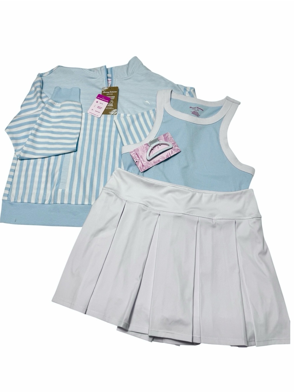 Tommy Bahama 4 Pc Activewear Set Jacket Tank Skort Hair Clip Blue White Size